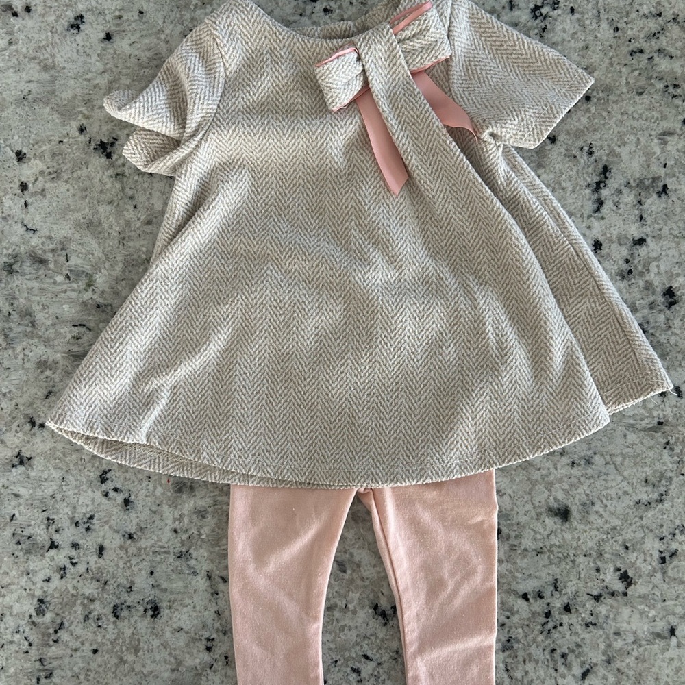 Tahari Baby Cream/Pink Metallic Herringbone Knit Outfit - 6m